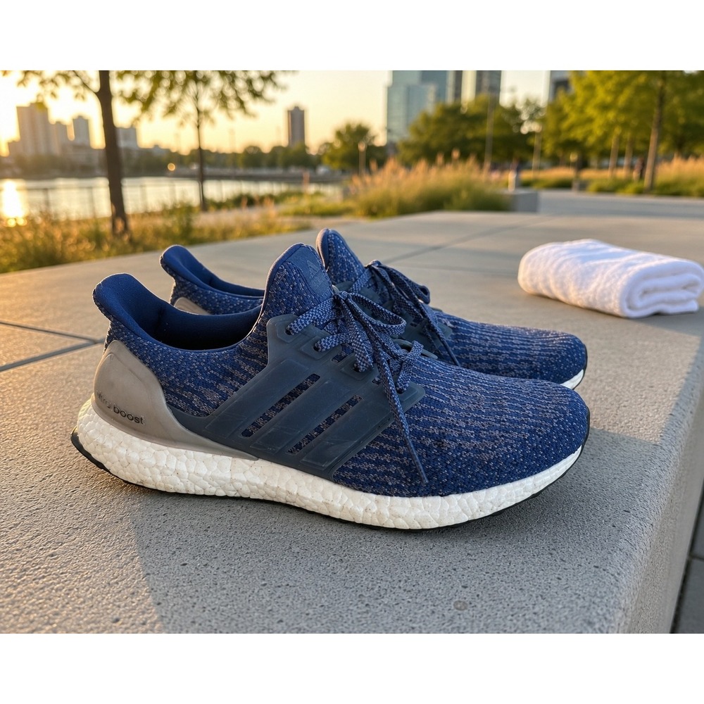 Adidas UltraBoost 3.0 Running Shoes Blue Knit Sneakers Size 8 BA8928 Athleisure